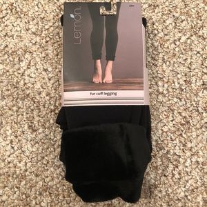 Lemon black fur cuff legging